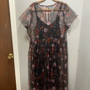 Torrid size 2 black dress w/ sheer floral overlay